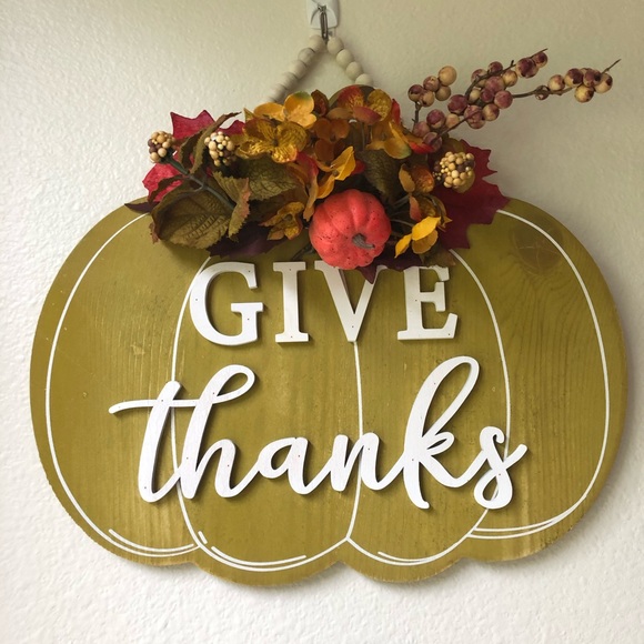 🍁Give Thanks Flowers Pumpkin Fall Harvest Sign - Picture 2 of 6